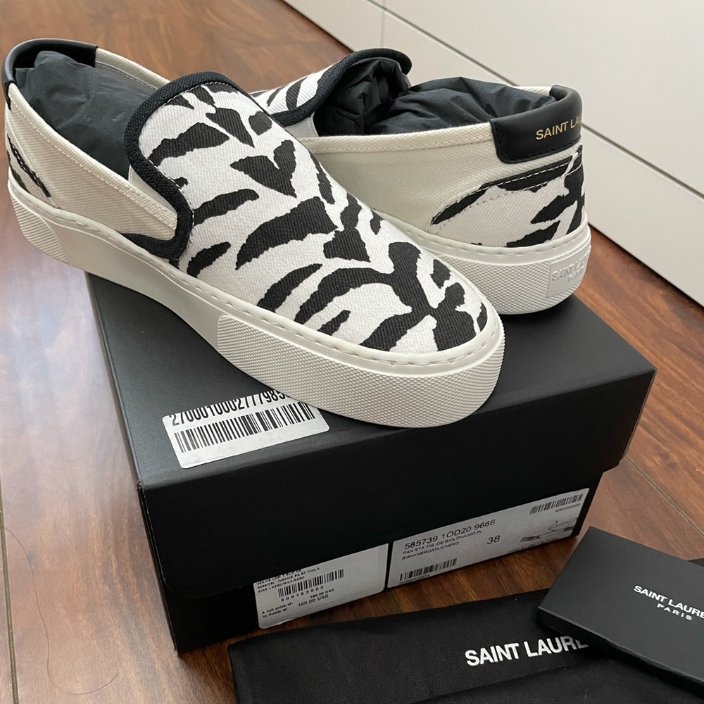 BNIB Saint Laurent Zebra Canvas Slip On Sz 38